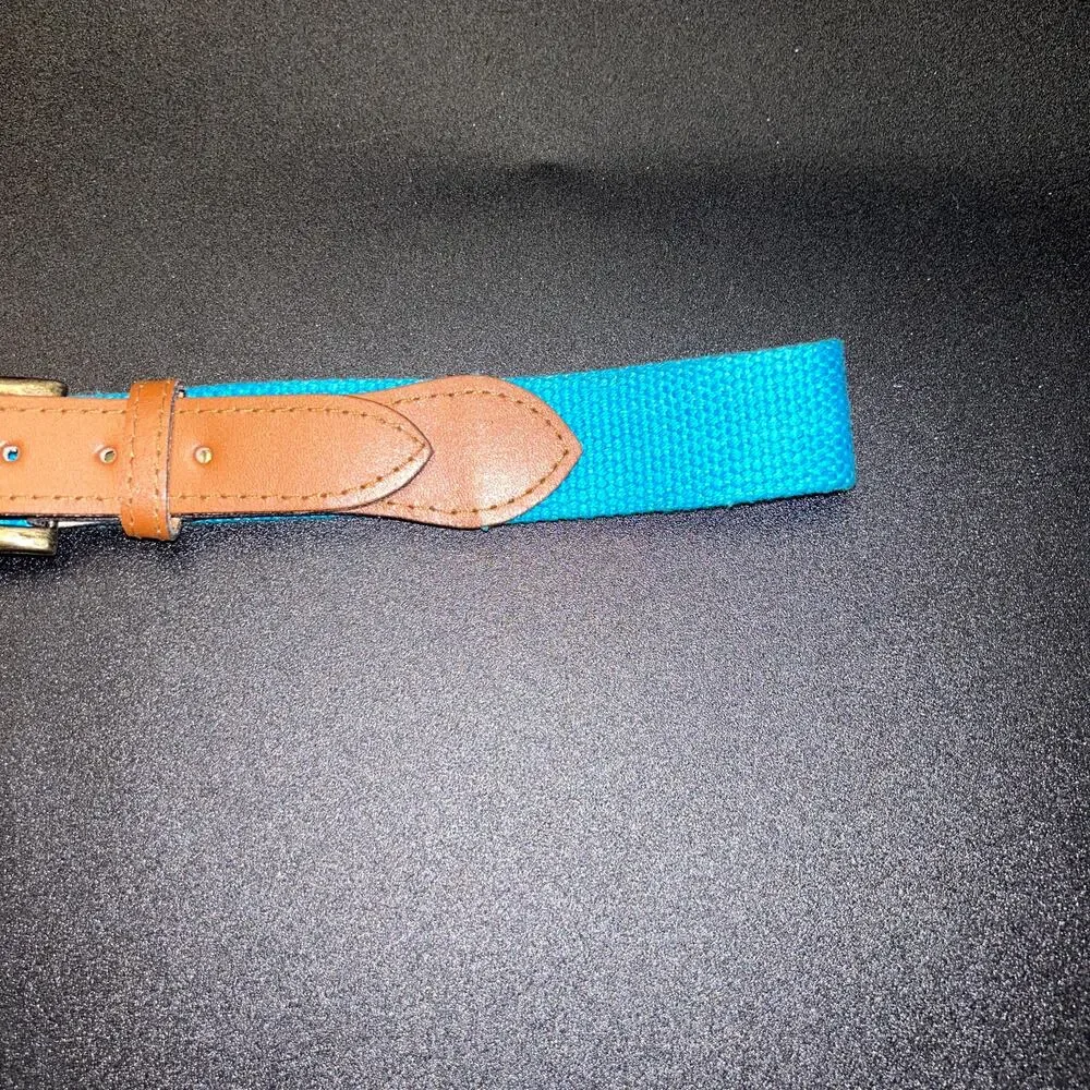 Blue Woven Brown Faux Leather Adjustable Belt Women's Size 25
